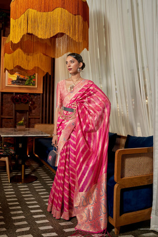 PINK TWO - TONE MEENAKARI WEAVING ORGANZA SAREE