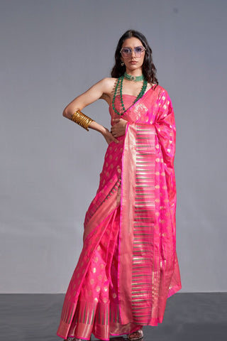 Pink Handwoven Weaving Silk Saree