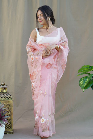 Pink Organza Silk Saree