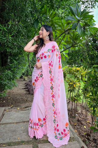 PINK GEORGETTE SILK SAREE