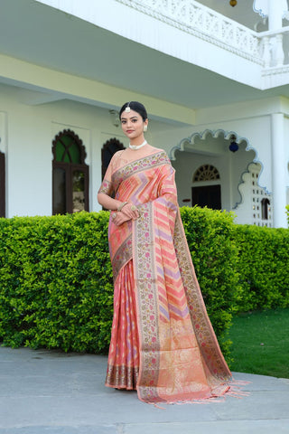 Pink Organza Leheriya Woven Saree