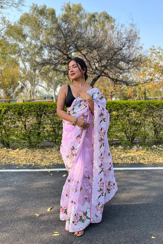 PINK ORGANZA SILK SAREE