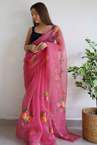 Pink Chiffon Silk Saree