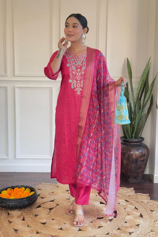Chanderi & Organza Embroidered Butti Dupaata Set_Kumari Sarees