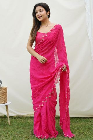 PINK GEORGETTE SILK SAREE