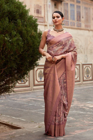 Pink Soft Tissue With Zari Digital Print Saree