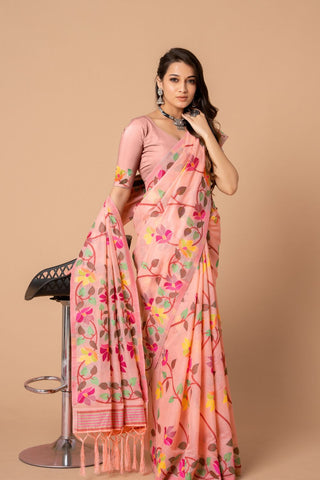 Pink Soft Cotton Jamdani Saree