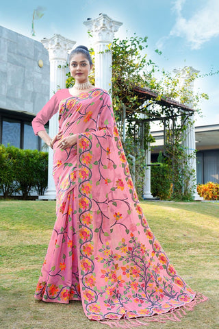 Pink Soft Cotton Jamdani Floral Saree