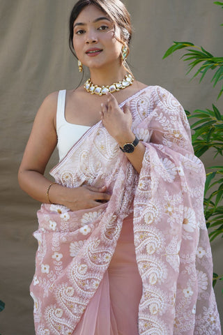 PINK ORGANZA SILK SAREE