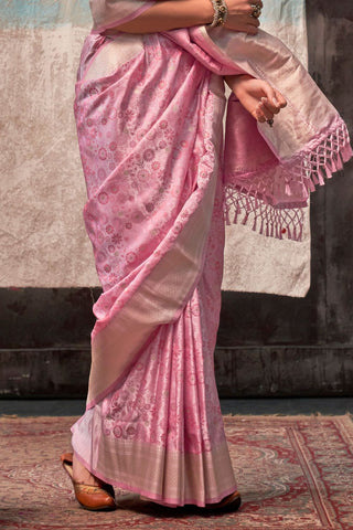 Pink Pure Satin Handloom Weaving Silk Saree_Kumari Sarees