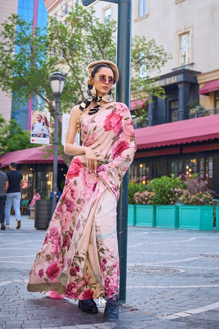 PINK PURE SILK CREPE DIGITAL PRINT SAREE