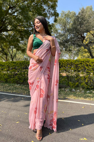 Pink Chiffon Silk Saree