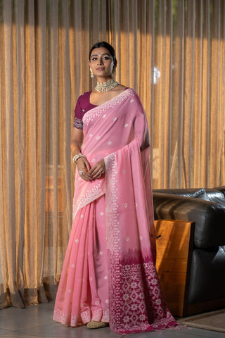 Pink Jamdani Mulmul Cotton Saree