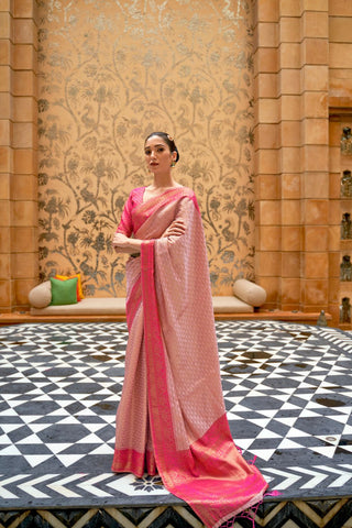 PINK HANDLOOM WEAVING SILK SAREE