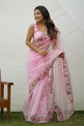 PINK GEORGETTE SILK SAREE