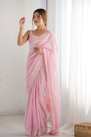 Pink Georgette Silk Saree