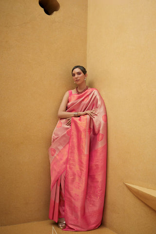 PINK NYLON TWO TONE HANDLOOM WEAVING SAREE