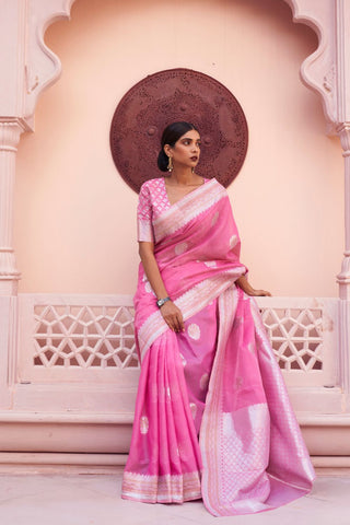 ONION PINK PURE LINEN WEAVING SAREE