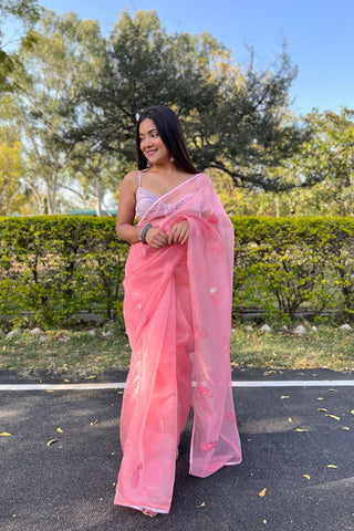 PINK ORGANZA SILK SAREE