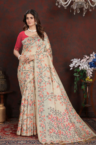 Pink Pure Jamdani Mulmul Cotton Saree