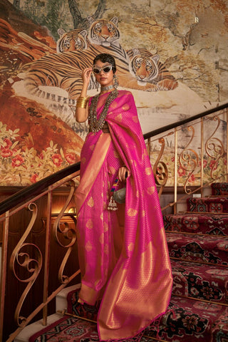 PINK NYLON CHINON TWO - TONE WEAVING SAREE