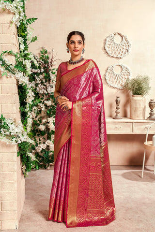 PINK PURE DHARMAVARAM SILK SAREE WITH ZARI WEAVING