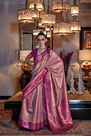 Pink Zari Handloom Weaving Silk Saree_Kumari Sarees