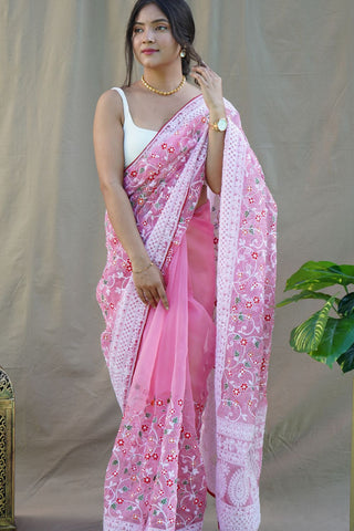 Pink Organza Silk Saree