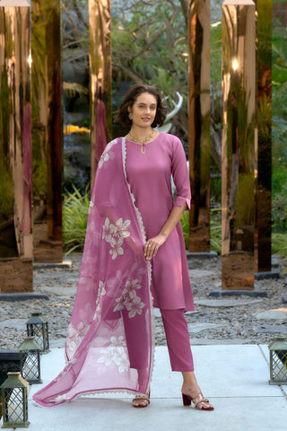 Pink Vatican Organza With Embroidery Kurta Set_Kumari Sarees