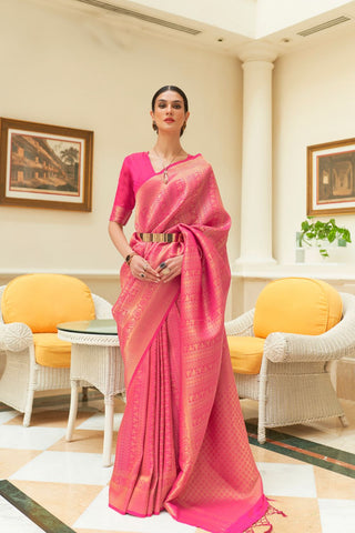 Pink Sequins Handloom Weaving Saree_Kumari Sarees