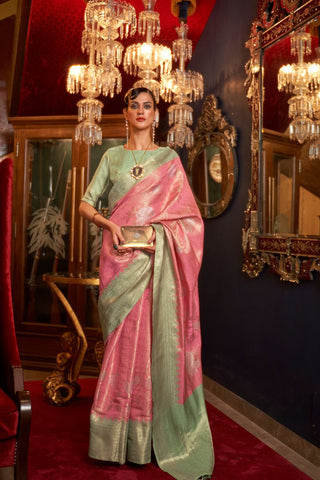 PINK HANDLOOM WEAVING SILK SAREE