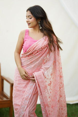 PINK GEORGETTE SILK SAREE