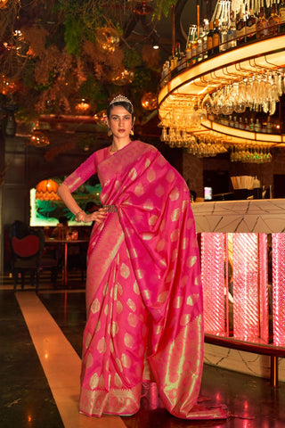 PINK HANDLOOM WEAVING SILK SAREE