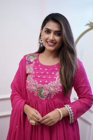 Pink Soft Chanderi Cotton With Embroidered Kurta Set_Kumari Sarees