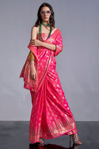 Pink Handwoven Weaving Silk Saree