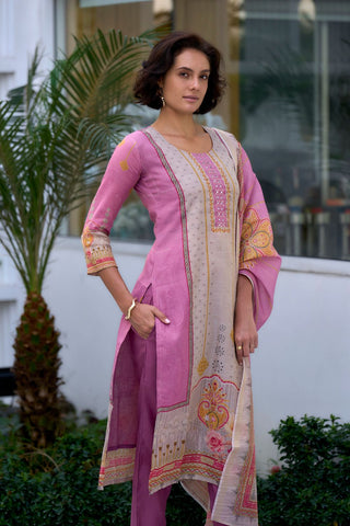 Pink Vatican Silk Blend With Embroidery Kurta Set_Kumari Sarees