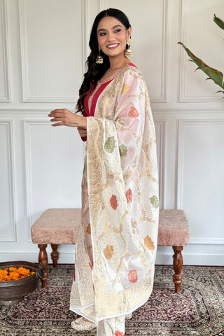 Pink Chanderi Jaquard Embroidery Kurta Set_Kumari Sarees