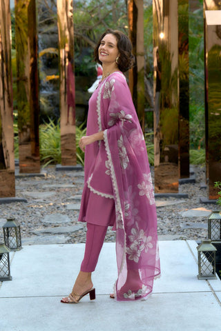 Pink Vatican Organza With Embroidery Kurta Set_Kumari Sarees