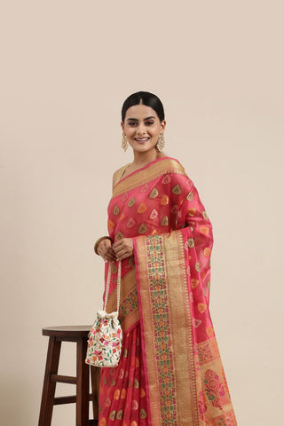 Pink Kanjeevaram Organza Saree