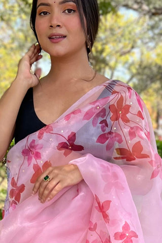 PINK SEQUENCE ORGANZA SAREE