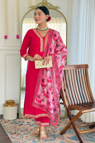 Pink Viscose Slub Embroidery Kurta Set_Kumari Sarees