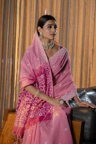 Pink Jamdani Mulmul Cotton Saree