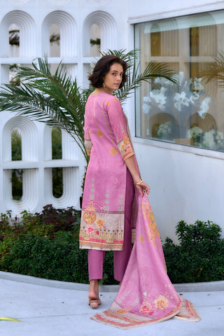 Pink Vatican Silk Blend With Embroidery Kurta Set_Kumari Sarees