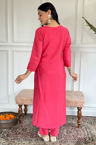 Pink Chanderi Jaquard Embroidery Kurta Set_Kumari Sarees