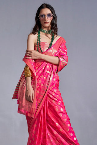 Pink Handwoven Weaving Silk Saree