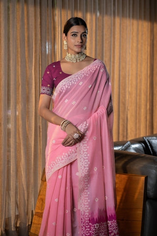 Pink Jamdani Mulmul Cotton Saree