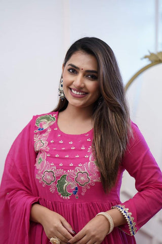 Pink Soft Chanderi Cotton With Embroidered Kurta Set_Kumari Sarees