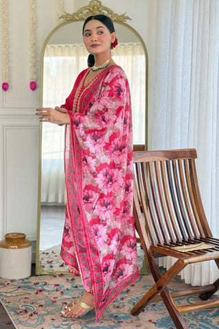 Pink Viscose Slub Embroidery Kurta Set_Kumari Sarees