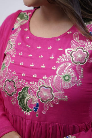 Pink Soft Chanderi Cotton With Embroidered Kurta Set_Kumari Sarees