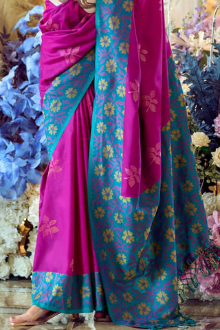 Pink Soft Silk Ikkat Border Saree_Kumari Sarees